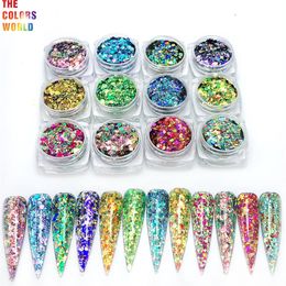 Nail Glitter TCT-379 Laser Chameleon Shift Colour Chunky Mix Hexagon Nail Glitter Nail Art Decoration Body Art Makeup Tumbler Crafts Festival 230302