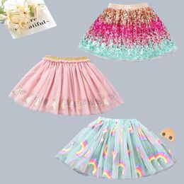 Skirts Baby Girls Sequins Tutu Skirts Kids Elastic Waist Pettiskirt Princess Tulle Skirt Rabbit Stars Mini Skirts Children Clothing T230301