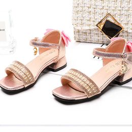 Sandals Big Girls Sandals Crystal Princess Shoes New Summer Rhinestone Kids Sandals for Girl High Heels Party Dance Shoes CSH990