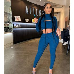 Women's Two Piece Pants Sexy Set Women Fall Winter Clothes Thread Elasticity Crop Tops Sets Lounge Club Outfits Streetwear Wholesale