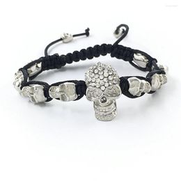 Strand 5PCS Skull Metal Rhinestone Ladies Bracelet Hand-woven Pull Rope Black 24 14MM