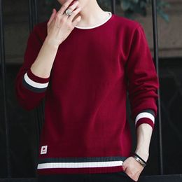 Men's Sweaters Stylish Solid Colour O-Neck Knitted Spliced All-match Sweater Men's Clothing Autumn Casual Pullovers Loose Korean Tops 230302