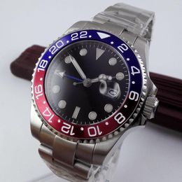 Wristwatches 40mm Automatic Mens Watch Steel Mechanical Ceramic Bezel Deployment GMT Oyster Strap Sapphire Glass Screwdown Crown Black Dial