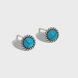 Stud Earrings Sterling Silver Ins Minimalist Personality Cold Wind Turquoise White Shell Female Student Ear Jewelry