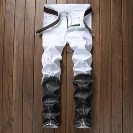 2020 г. Винтажные мужские джинсы Черно -белый покрытый мужчинами разорванные джинсовые джинсы с молниями для мужчин Большой размер 40 Новый дизайнер брендов 306U