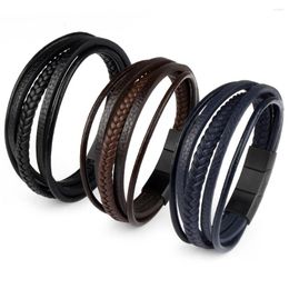 Charm Bracelets High Quality Genuine Leather Bracelet Stainless Steel Magnetic Clasp Detachable Multilayer Wrap Jewelry For Men