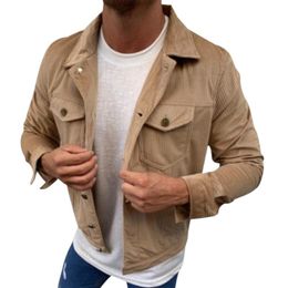 Men's Jackets Men Nice Corduroy Simple All-match Korean Style Single Breasted Pockets Leisure Jacket Mens Soft Trendy OuterwearMen