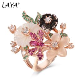 Wedding Rings Laya Ring For Women Mood Ring Red Green White Zircon Natural Shell Flower 925 Sterling Silver anillos Fashion Jewellery 230302
