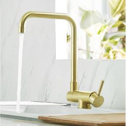 Kitchen Faucets Faucet Brushed Gold Sink Mixer Tap 360 Degree Rotation Foldable Taps