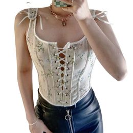 Belts Floral Bustier Crop Top Waist Cincher Lace Up Tank Tops Corset With Straps For Women To Wear Out Drop