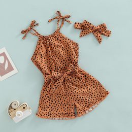 Clothing Sets CitgeeSummer Kids Girl Set Leopard Print Straps Tops Elastic Waist Shorts Belt Matching Bow Headband Clothes