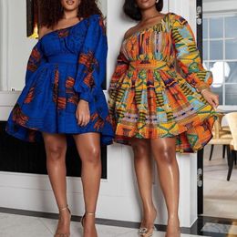 Ethnic Clothing Vintage African Dashiki Print Dresses Women Robe Summer Sexy Shoulder Off Dress Evening Party Clothes For