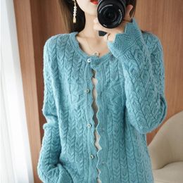 Women's Knits Tees Women Pure Cashmere Cardigan Sweater Fashion O-Neck Hollow Large Size Coat Spring Autumn 100%Wool Knit Shirt Female Jacket 230302