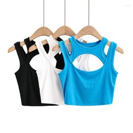 Women's Tanks Cute Sexy Tops Women 2023 Asymmetrical Tank Top Summer Fashion White Crop Ribbed Hollow Out Black