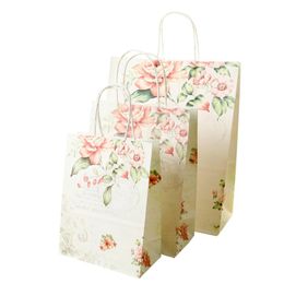 Gift Wrap 10pcs High Quality Creative Flower Kraft Paper Bags Christmas Festival Party 25 18/21 15cm With HandlesGift