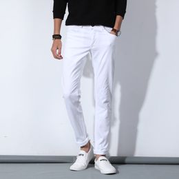 Men's Jeans Autumn Men's Pure White Cotton Jeans Fashion Casual Slim Stretch Pants Male Brand Clothes 230302