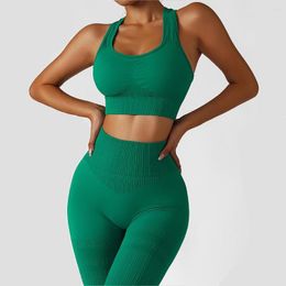 Active Sets Seamless Yoga Suit Women's High Waist Hip Lift Shockproof Back Fitness Running Sportswear Bra Trousers Two-piece Set