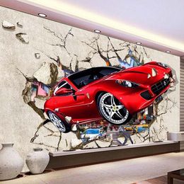 Wallpapers Custom Po 3D Cartoon Red Car Broken Mural Children Kid's Bedroom Backdrop Wall Cloth Living Room Home Decor Fresco