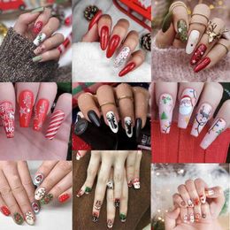 False Nails 24pcs DIY Manicure Almond Ballerina Red Full Cover French Coffin Snowflake Santa Claus Christmas Fake