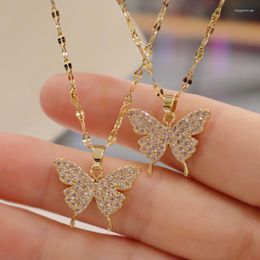 Pendant Necklaces Korean Fashion Shiny Zircon Butterfly Necklace For Teens Women Boho Clavicle Chain Wedding Female Jewellery Gifts