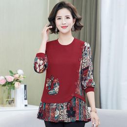 Women's Blouses Loose Lazy Clothes Women Faux Two Piece Long Shirt Female Casual Peplum Tunic Floral Print Cotton Blends Tops