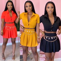 summer new womens short pleated skirt suit fashion casual 3 Colour skirt