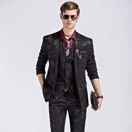 Men's Suits 2023 Korean Printing Suit Groom Wedding Fashion Banquet Host Casual Slim Three-piece S-XXXL