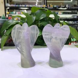 Decorative Figurines Natural Crystal Mineral Ornament Fluorite Angel Guardian Gem Family High Quality Home Decoration Couple DIY Gift 1pcs