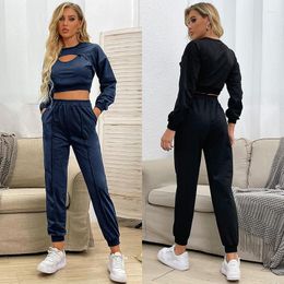 Women's Two Piece Pants Tracksuits For Women 2 Sets Cropped Long Sleeve Top And Pant Sportswear Ladies Matching Outfits