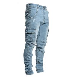 Men's Jeans Multi Pocket Cargo Jeans Men Fashion Denim Pencil Pants Jeans Men Pants Casual Cotton Denim Trousers Side Pockets Cargo 230302