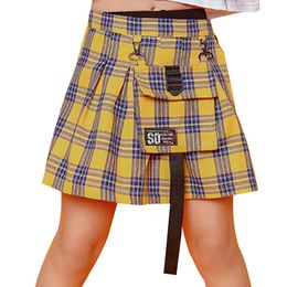 Skirts Kids Girls Dance Skirt Jazz Costume Children Hip Hop Dance Clothing Fashion Plaid Print Skirt Style Shorts Street Wear 5-16Y T230301