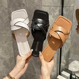 Slippers 2022 Women Shoes Summer Flat Sandals Leather Fashion Flip Flops Female Open Toe Casual Slides Ladies Zapatos De Mujer Y2302