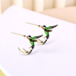 Stud Earrings Charm Flying Hummingbird Painting Oil Fashion Animal Jewelry Cute Female Wedding Party Gifts