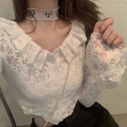 Women's Blouses Lace Sweet Elegant Women Autumn 2023 Long Sleeve Cute Korean Fashion Cut Out Streetwear Designer Crop Tops