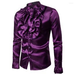 Men's Casual Shirts Luxury Shiny Silk Like Satin Shirt Men 2023 Brand Slim Fit Long Sleeve Mens Dress Vintage Party Wedding Tuxedo Male
