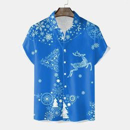 Men's T Shirts Long Button Down Men Casual Short Sleeve Autumn Winter Christmas 3D Printed Fashion Top Blouse