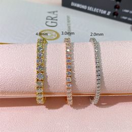 Passed Diamond Test Bracelets 2mm 3mm 4mm 7/8 Gold Plated S925 Sterling Silver Moissanite Tennis Bracelet for Men Women Nice Gift