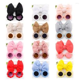 Hair Accessories Children Baby Girls Sunglasses Band Set Solid Colour Cartoon Glasses Knot Bow Headband Po Props Gifts