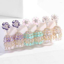 Dangle Earrings Fashion Cubic Zirconia Flower Jhumka Ethnic Gypsy Small Bell Beads Drop Bridal Party Jewellery Jhumki