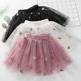 Skirts Summer Toddler Kids Girls Princess Fruit Banana Embroidery Casual Mesh Midi Tulle Elastic Waist Tutu Skirt Clothes T230301