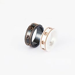 Double black and white ceramic antique ring 18K gold bee planet for men and women with the same couple band rings jewelry