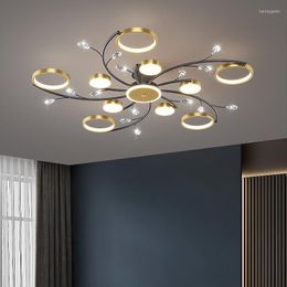 Ceiling Lights Modern Luxury LED Golden Ring Light Nordic Lamp For Living Room Bedroom Hall Lustre Home Chandelier