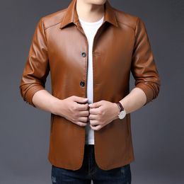 Men's Leather Faux Leather brand slim leather jacket coat Men Business Casual Autumn winter Dress windbreaker mens Blazer faux leather jacket 230301