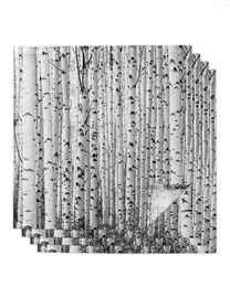 Table Napkin Black And White Birch Tree 4/6/8pcs Cloth Decor Dinner Towel For Kitchen Plates Mat Wedding Party Decoration