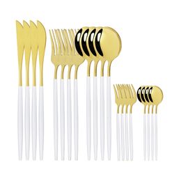 Dinnerware Sets White Gold Cutlery Kitchen Silverware Stainless Steel Knife Cake Fork Spoon Tea Tableware Drop 230302