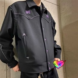 Men's Jackets Black Needles Jackets Men Women Purple Stripe Butterfly Embroidery AWGE NEEDLES Track Jacket High Street Outerwear Coats T230302