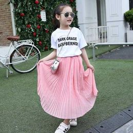 Skirts Kids Chiffon Skirt for Girls Spring Summer Children Pleated Long Skirts Pure Colour Teenage Girls Clothes 4 5 6 8 10 12 Years T230301