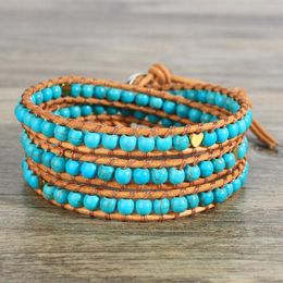 Strand KELITCH Handmade Crystal Beads Leather 3 Wrap Bracelet Fashion Jewelry Women Man Trendy Girl Friendship Gifts