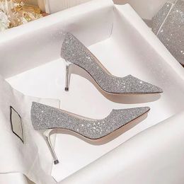 Dress Shoes High Heels Women Wedding Shoes Bride Gold Heels Luxury Designer Elegant Party Sandals Dress Strip Pole Dance Sexy Silver Heels 230302