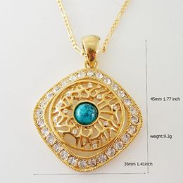 Pendant Necklaces Foromance YELLOW GOLD PLATED 24" FIGARO CHAIN NECKLACE & BLUE STONE AND CZ STONES HANGS 45MM 1.77 Inch